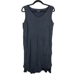 J Jill Pure Plus Size 1X Sleeveless Asymmetric Crinkle Tencel Shift Dress Blue